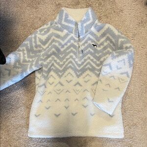 PINK Victoria's Secret White and Gray/Blue Cowl Sweater